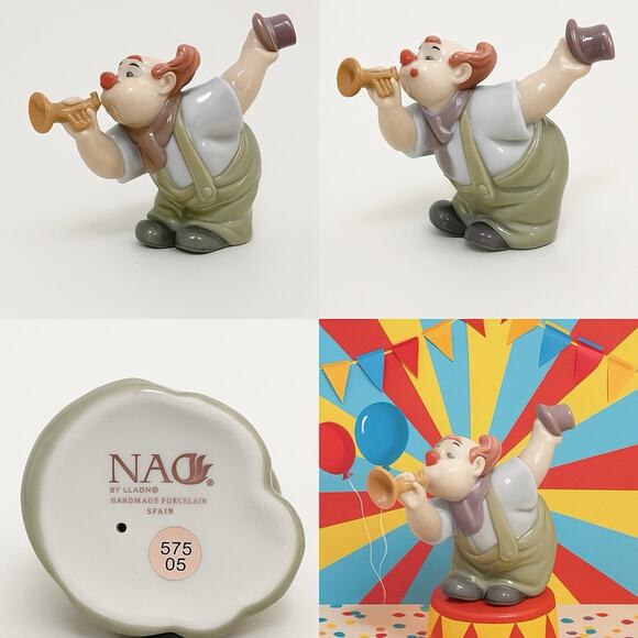 NAO Lladro 1492 “Sing Along” Clown w/ Trumpet & Top Hat Porcelain Spain w/ Box - Picture 1 of 8
